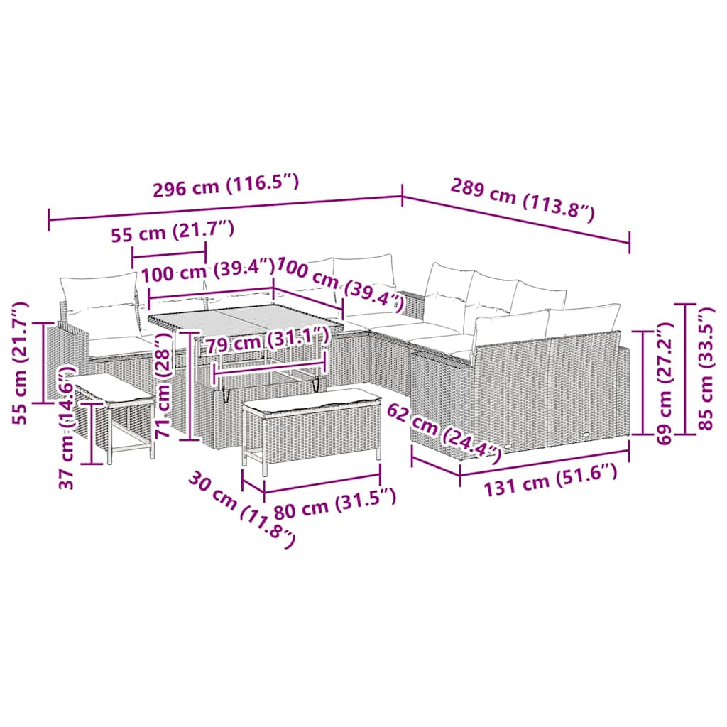 Set Divano da Giardino 13 pcs Grigio polyrattan - homemem39