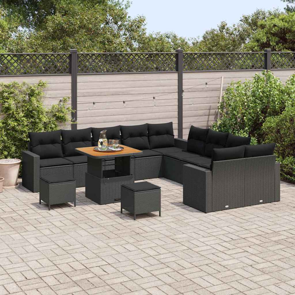Set Divano da Giardino con cuscino 13 pcs Nero polyrattan