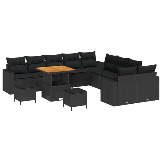 Set Divano da Giardino 13 pcs Nero polyrattan