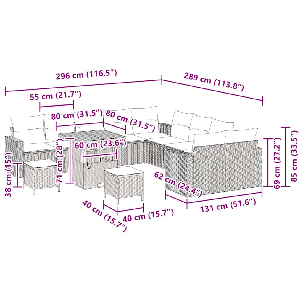 Set Divano da Giardino 13 pcs Grigio polyrattan | homemem39