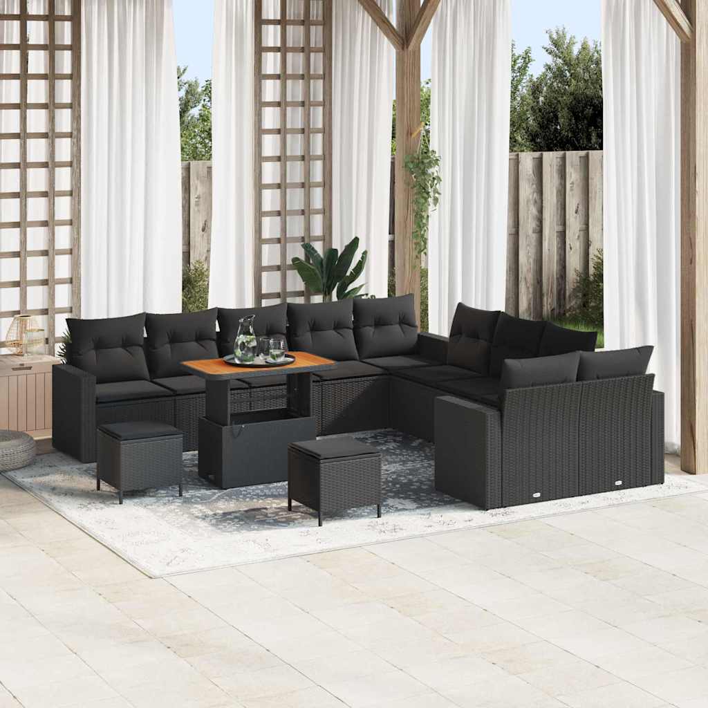 Set Divano da Giardino con cuscino 13 pcs Nero polyrattan