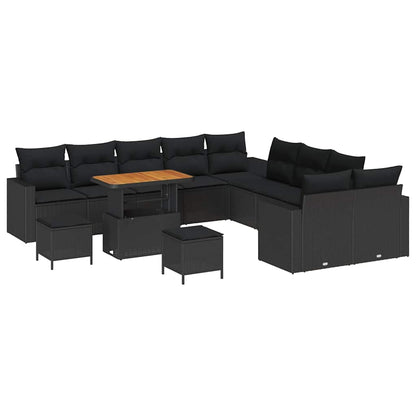 Set Divano da Giardino con cuscino 13 pcs Nero polyrattan