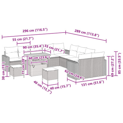 Set Divano da Giardino con cuscino 13 pcs Nero polyrattan