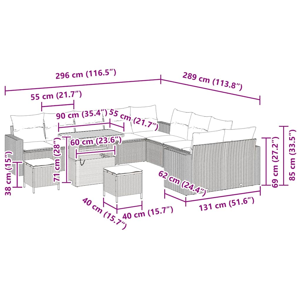 Set Divano da Giardino 13 pcs Nero polyrattan - homemem39