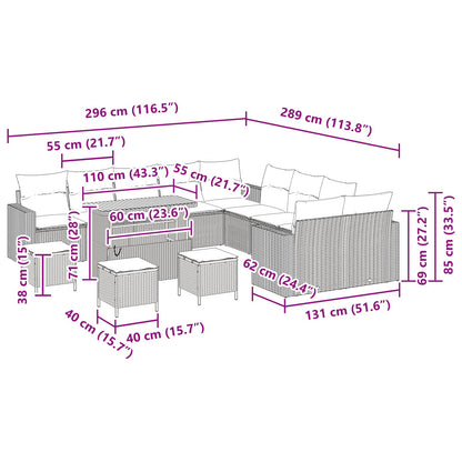 Set Divano da Giardino con cuscino 14 pcs Nero polyrattan