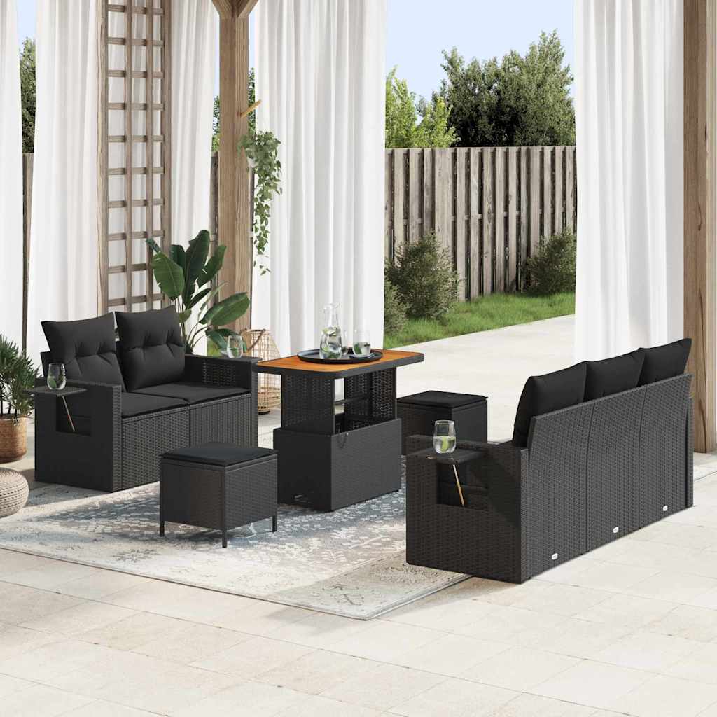Set Divano da Giardino con cuscino 8 pcs Nero polyrattan