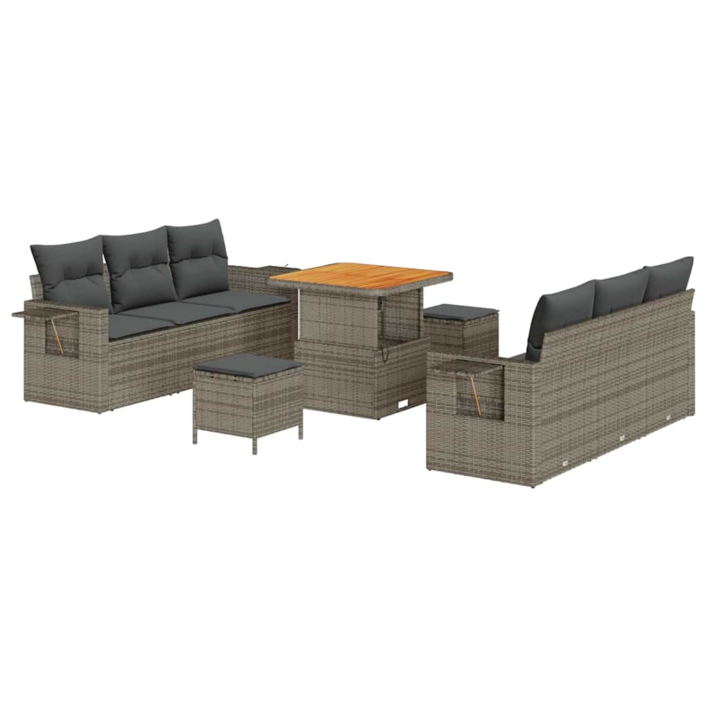 Set Divano da Giardino con cuscino 9 pcs Grigio polyrattan | homemem39