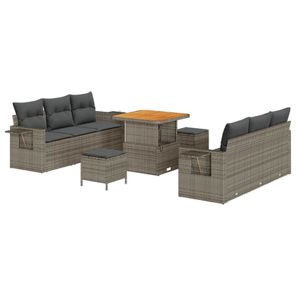 Set Divano da Giardino con cuscino 9 pcs Grigio polyrattan | homemem39