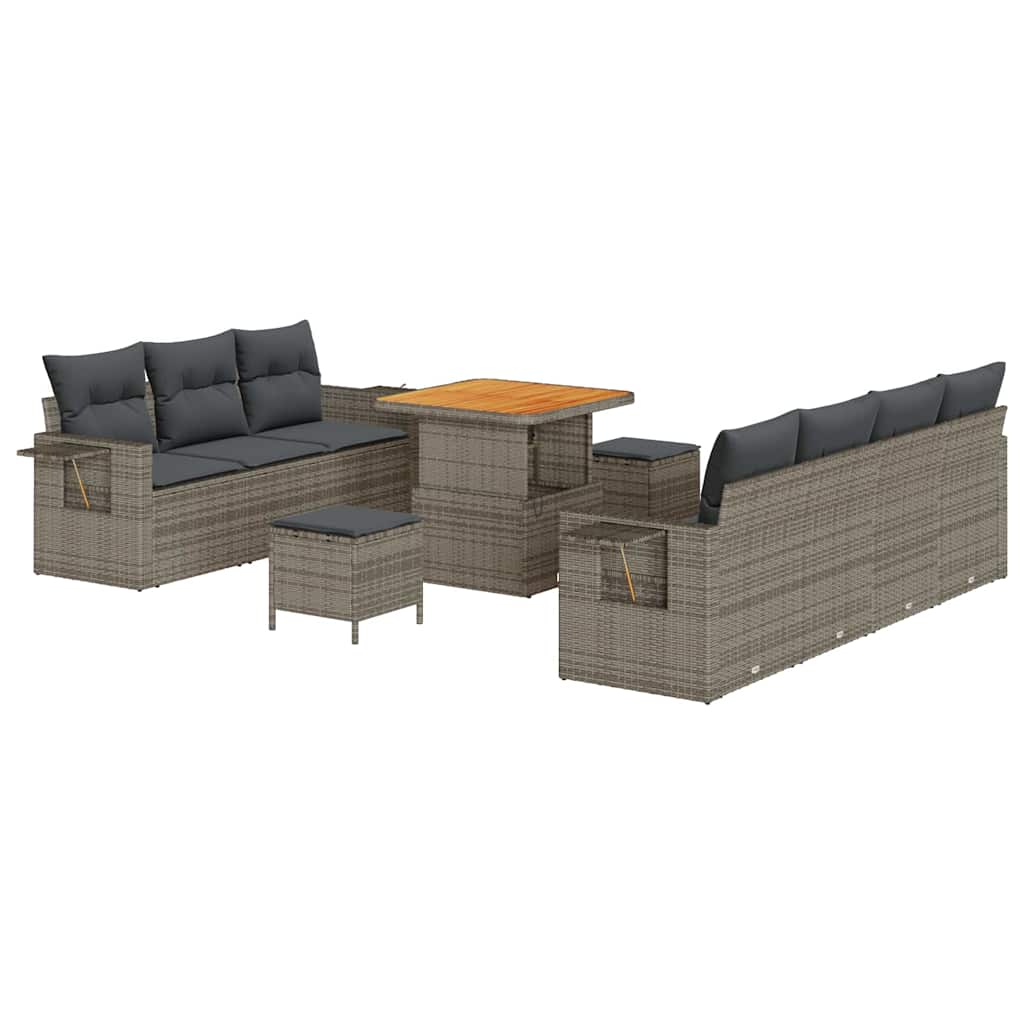 Set Divano da Giardino con cuscino 10 pcs Grigio polyrattan | homemem39