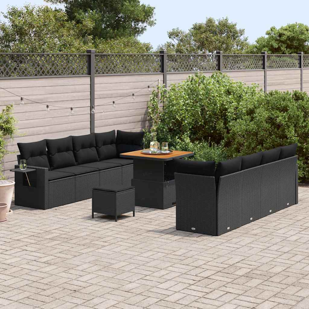 Set Divano da Giardino 11 pcs Nero Poly Rattan - homemem39