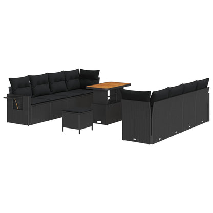 Set Divano da Giardino con cuscino 11 pcs Nero Poly Rattan | homemem39