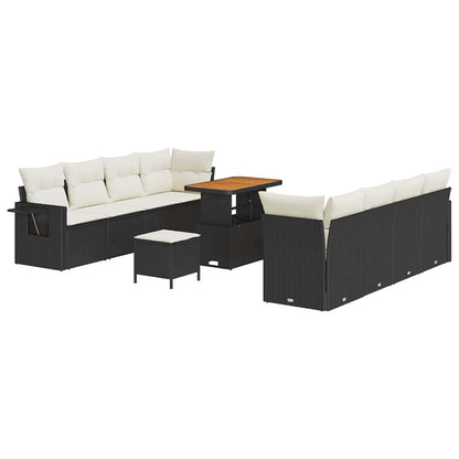 Set Divano da Giardino con cuscino 11 pcs Nero Poly Rattan | homemem39