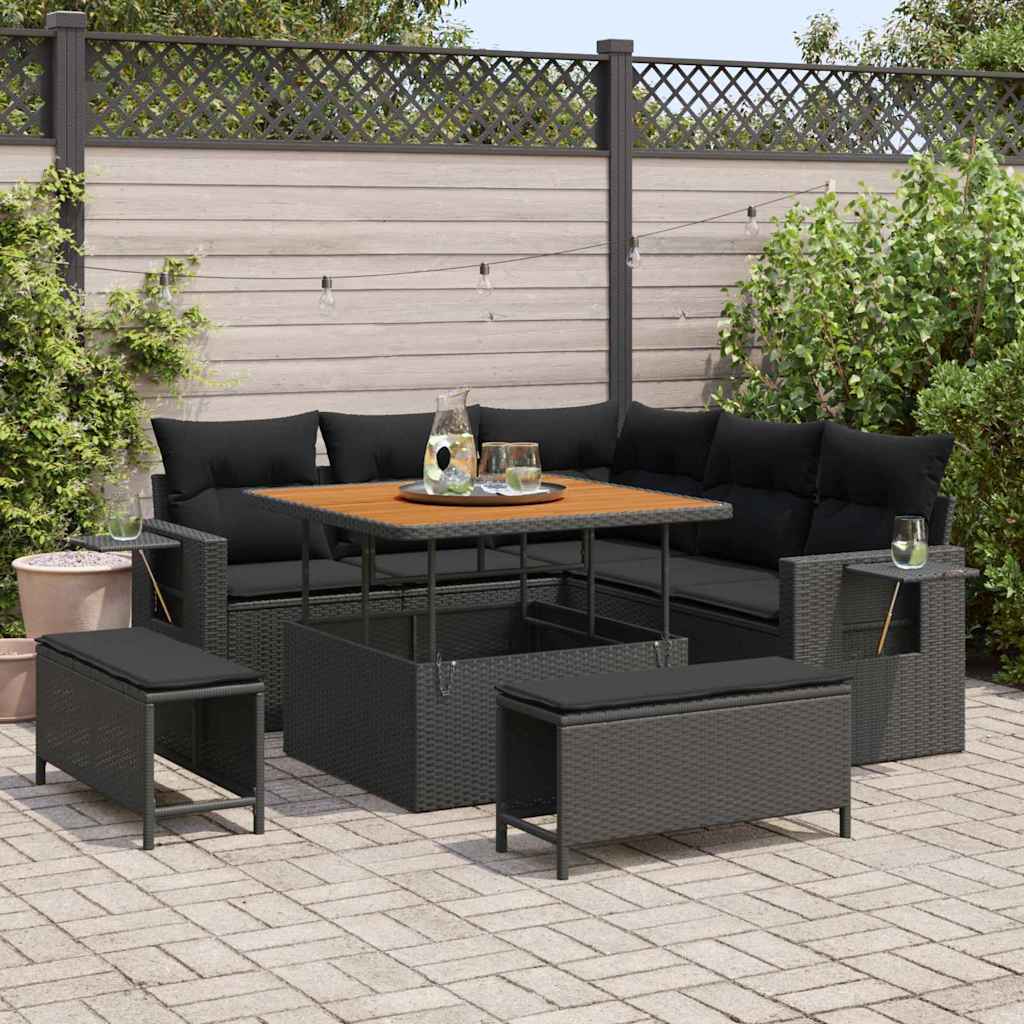 Set Divano da Giardino 8 pcs Nero polyrattan - homemem39