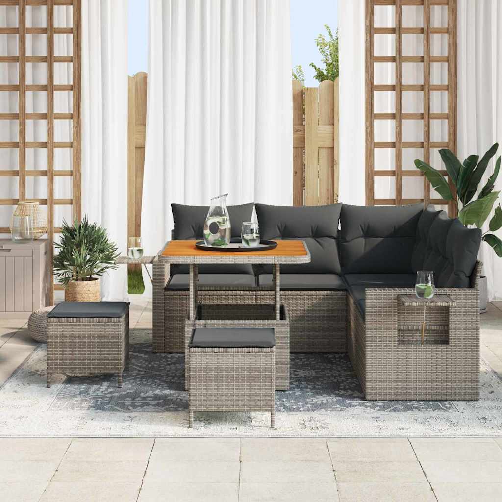 Set Divano da Giardino con cuscino 8 pcs Grigio polyrattan