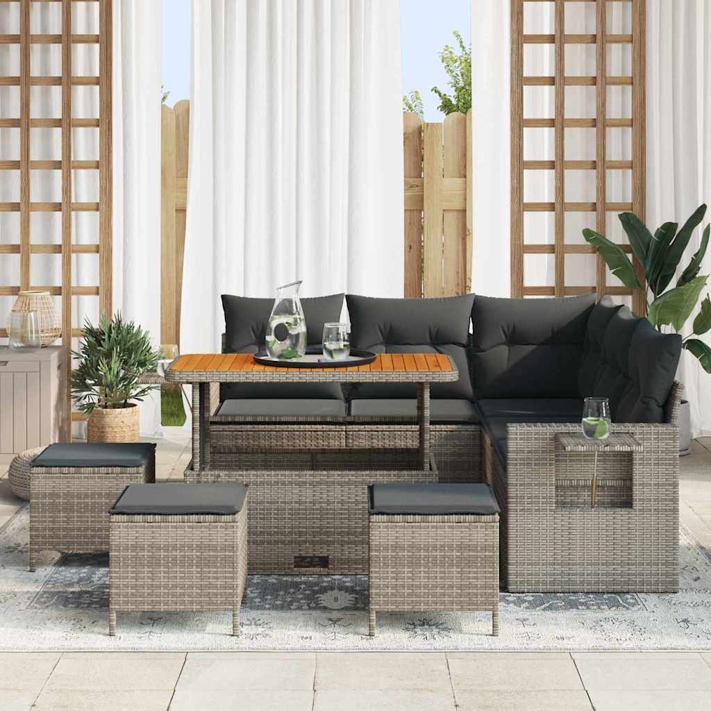 Set Divano da Giardino 9 pcs Grigio polyrattan - homemem39