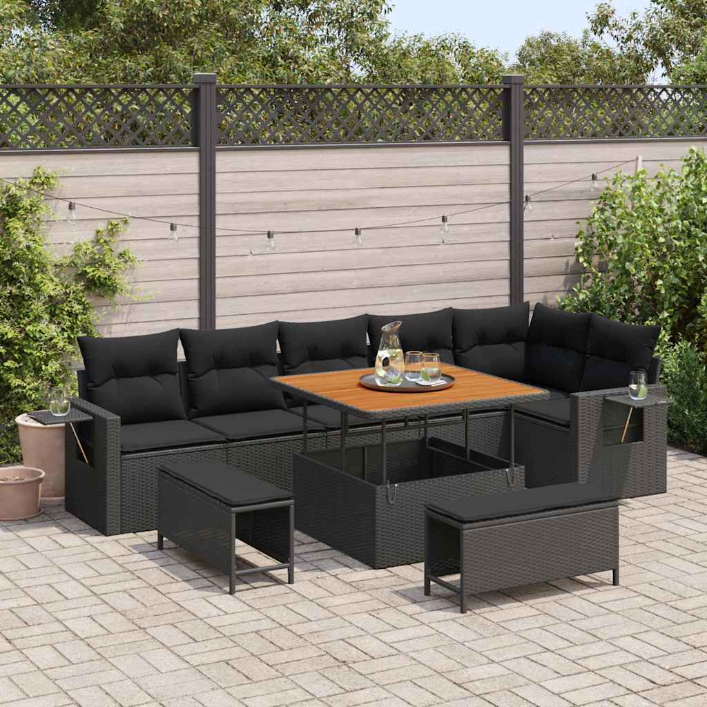 Set Divano da Giardino 9 pcs Nero polyrattan - homemem39