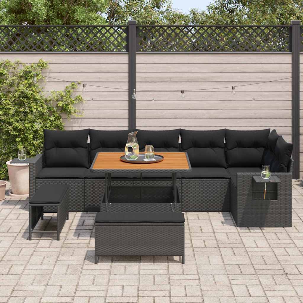 Set Divano da Giardino 9 pcs Nero polyrattan - homemem39