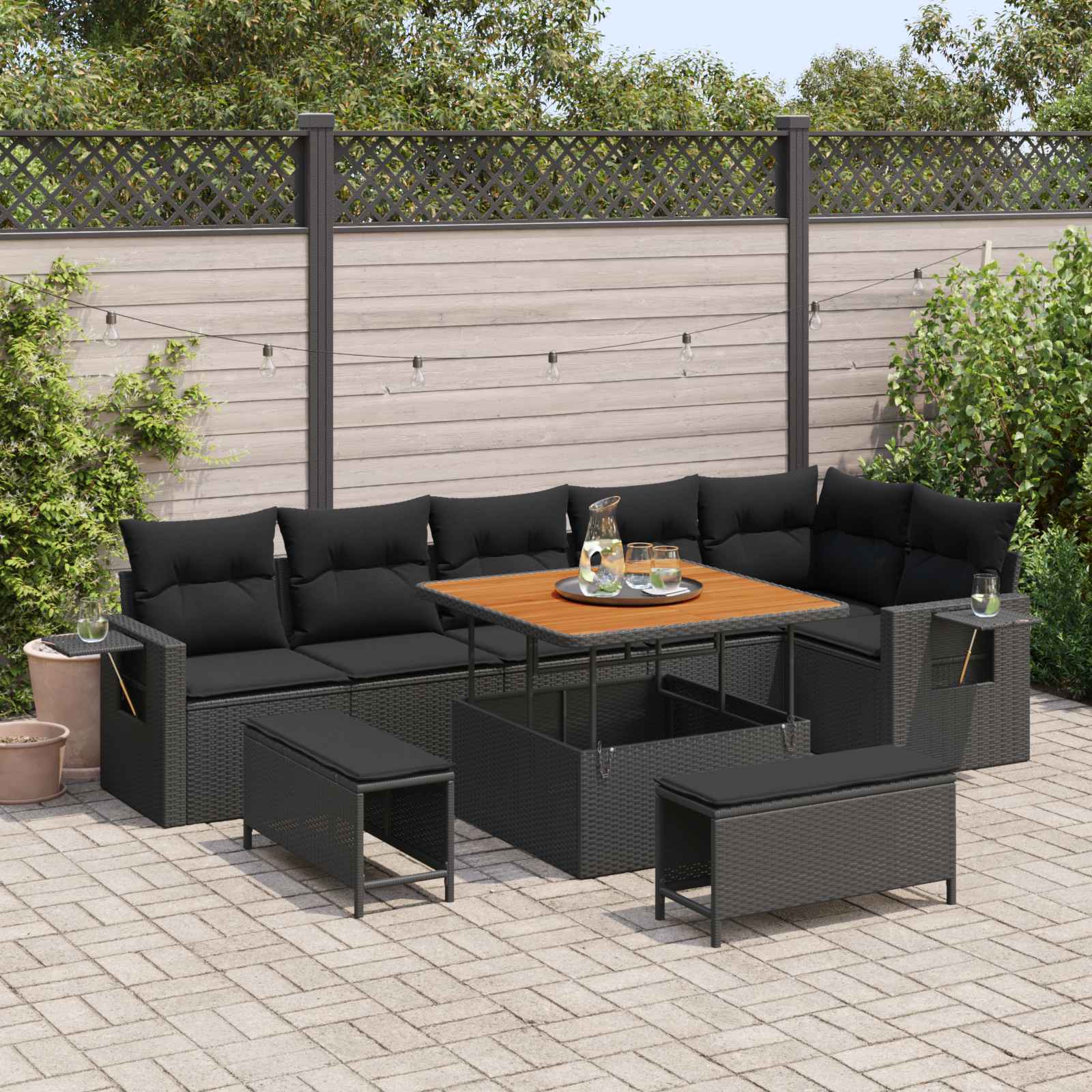 Set Divano da Giardino 9 pcs Nero polyrattan | homemem39