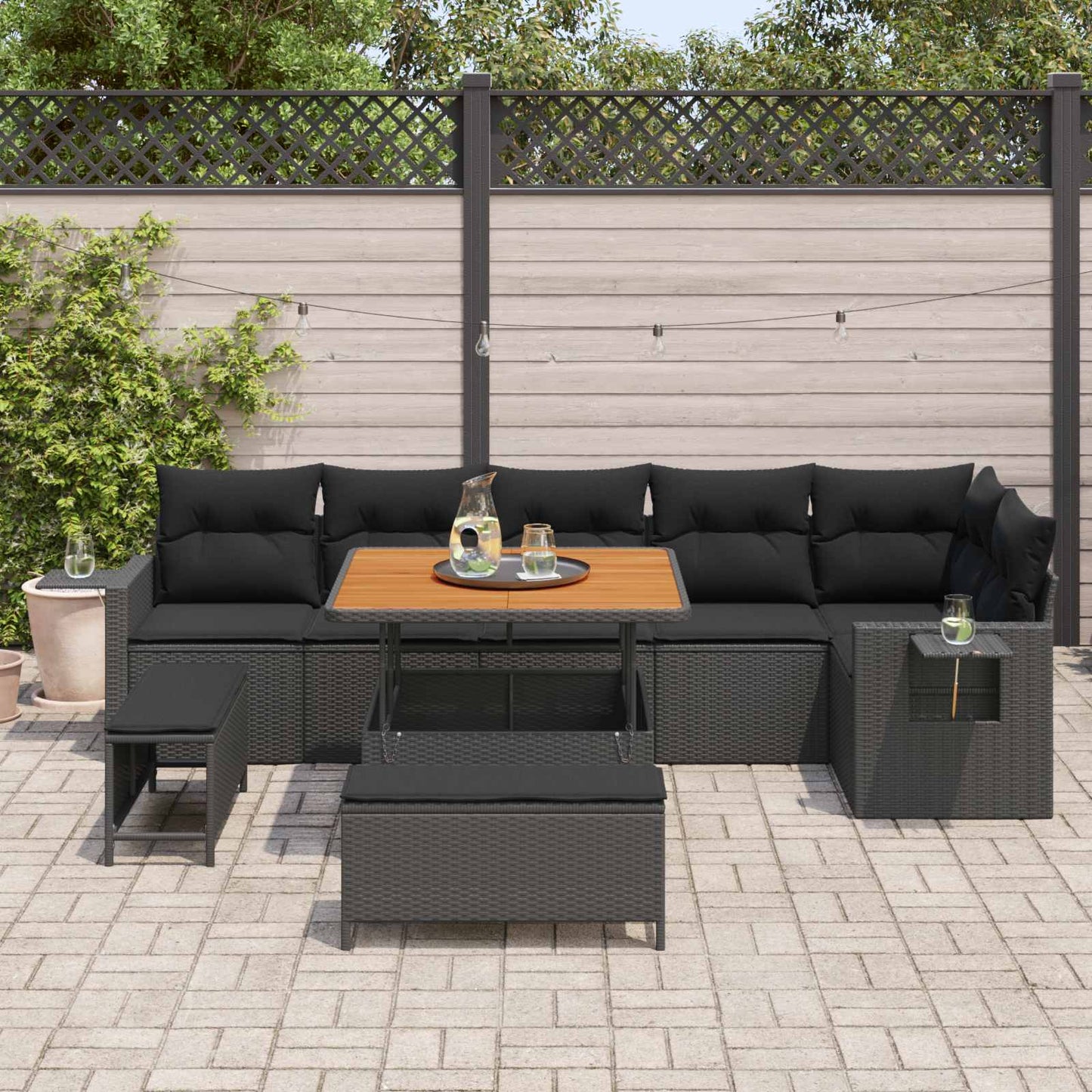 Set Divano da Giardino 9 pcs Nero polyrattan | homemem39