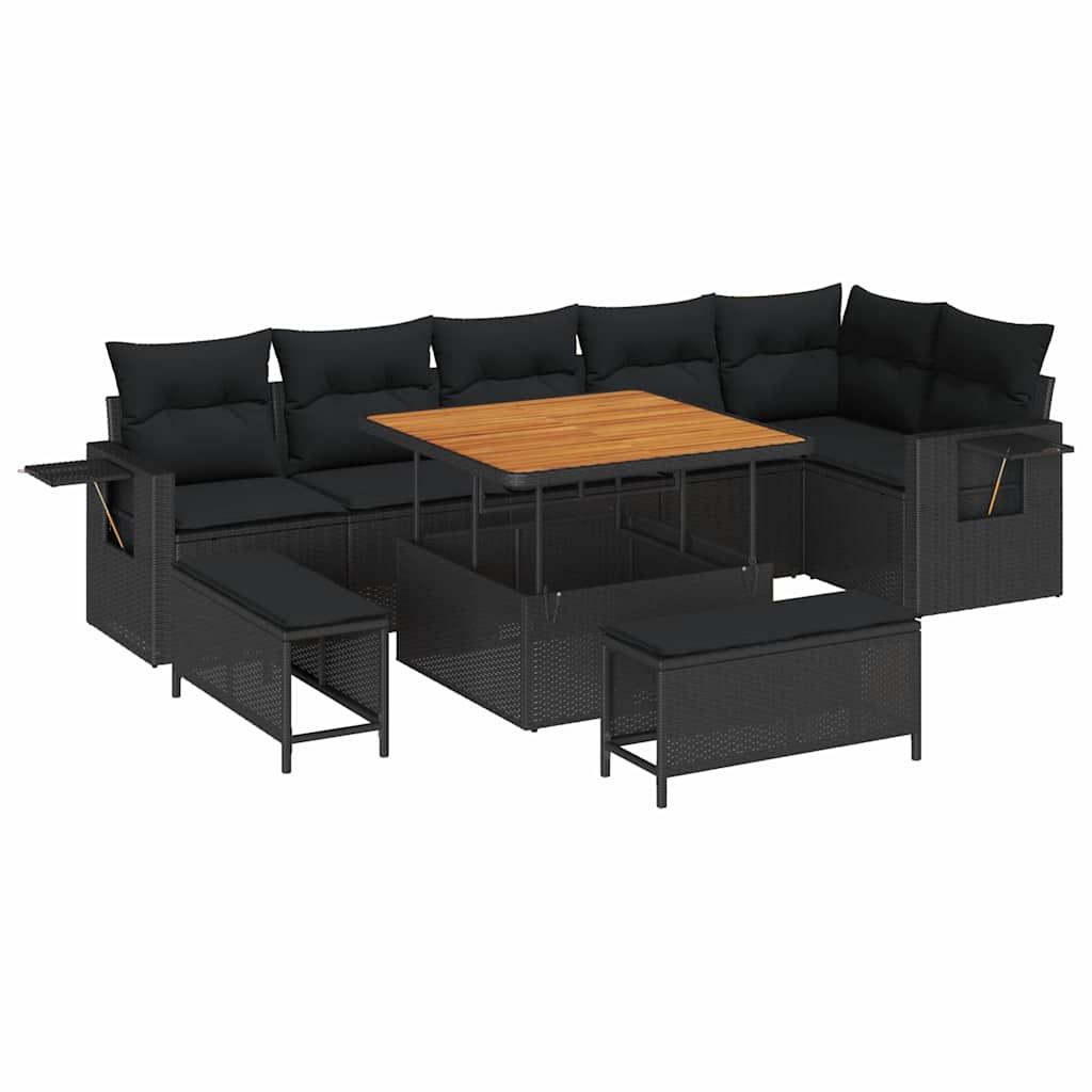 Set Divano da Giardino 9 pcs Nero polyrattan - homemem39