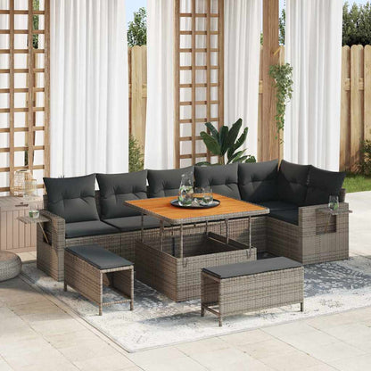Set Divano da Giardino 9 pcs Grigio polyrattan - homemem39