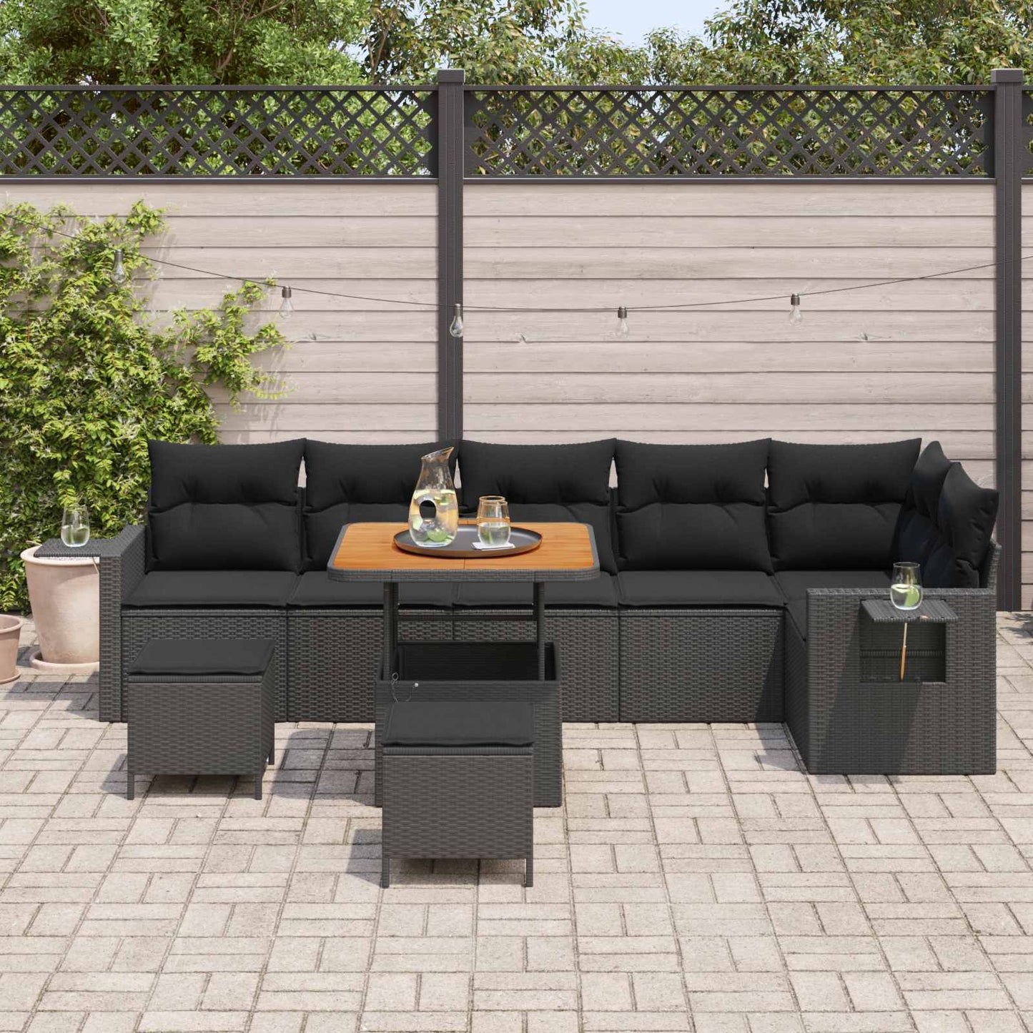 Set Divano da Giardino 9 pcs Nero polyrattan | homemem39