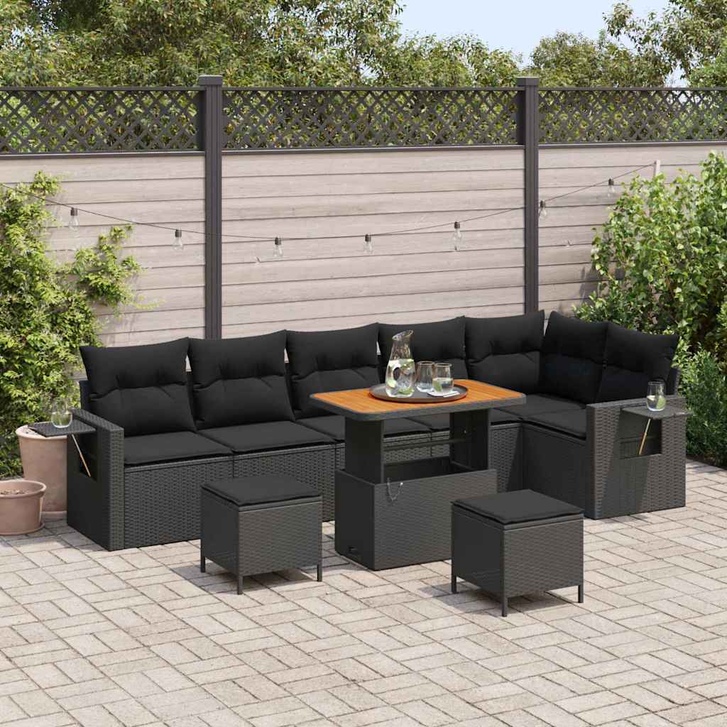 Set Divano da Giardino 9 pcs Nero polyrattan - homemem39