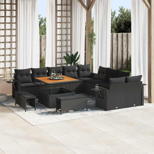 Set Divano da Giardino 13 pcs Nero polyrattan