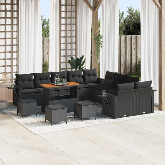 Set Divano da Giardino 14 pcs Nero polyrattan