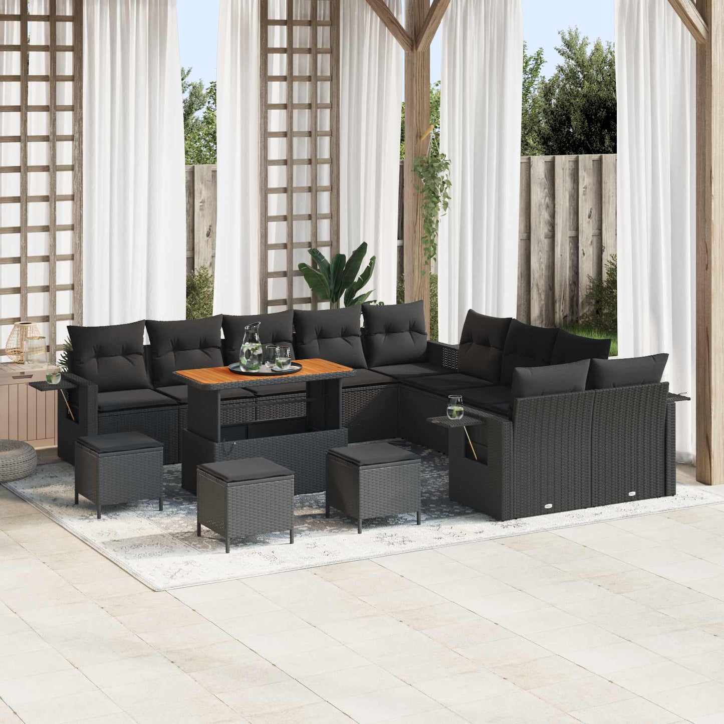Set Divano da Giardino 14 pcs Nero polyrattan | homemem39