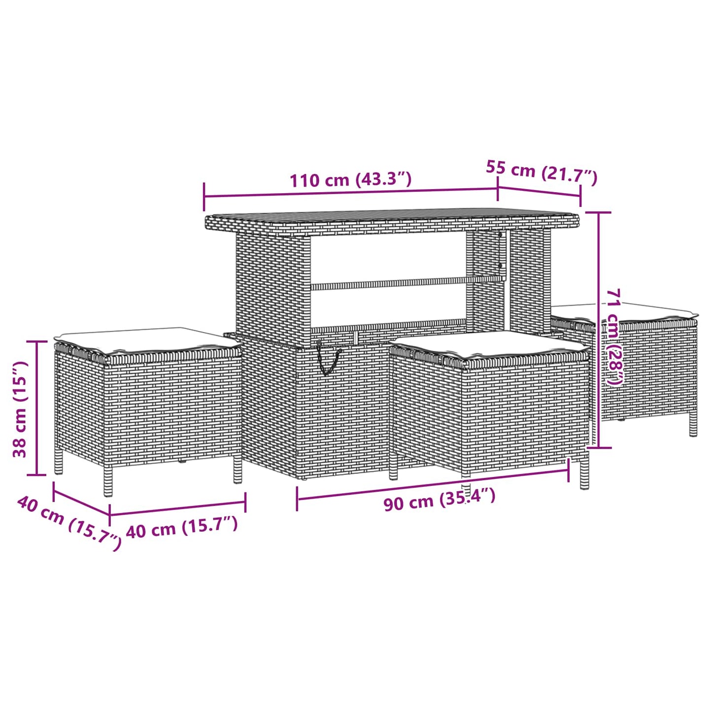 Set Divano da Giardino 14 pcs Nero polyrattan