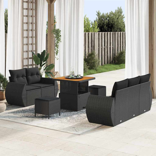 Set Divano da Giardino 8 pcs Nero polyrattan