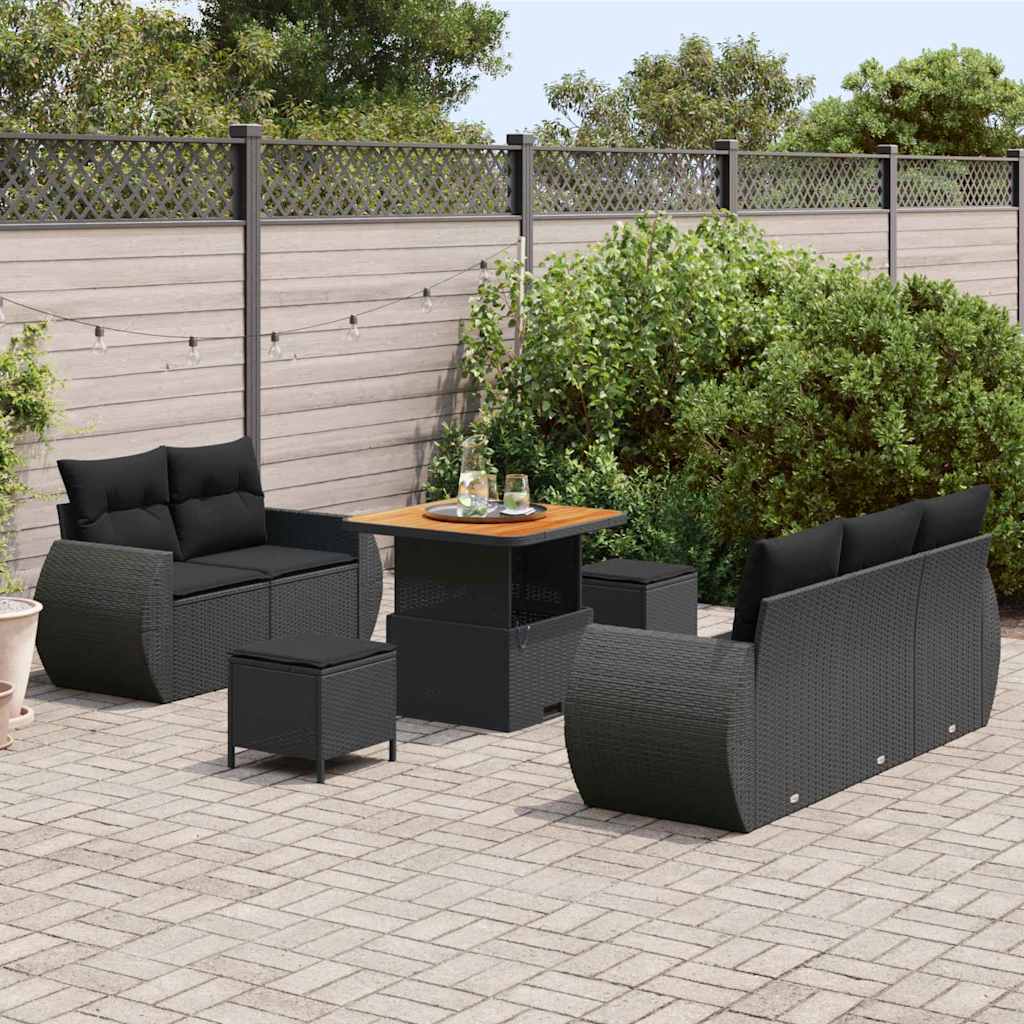 Set Divano da Giardino 8 pcs Nero polyrattan