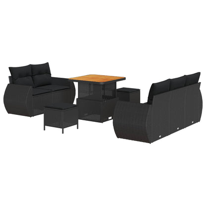 Set Divano da Giardino 8 pcs Nero polyrattan