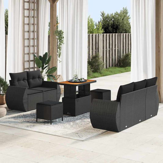 Set Divano da Giardino con cuscino 8 pcs Nero polyrattan