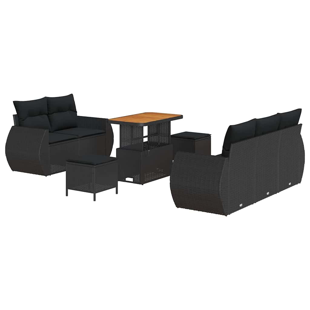Set Divano da Giardino con cuscino 8 pcs Nero polyrattan