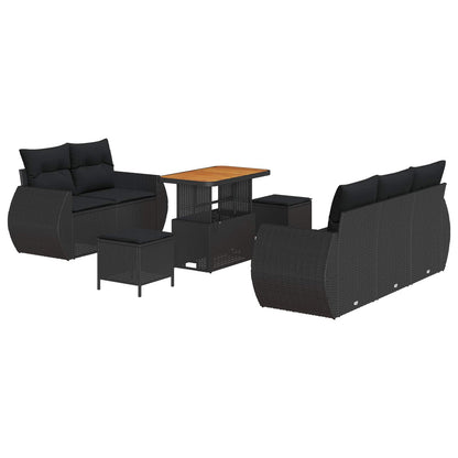 Set Divano da Giardino 8 pcs Nero polyrattan