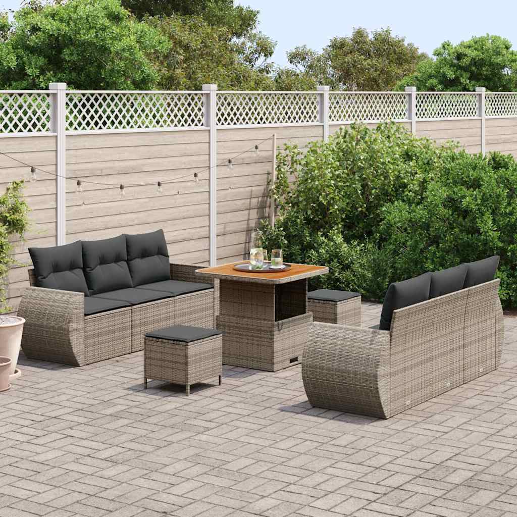 Set Divano da Giardino con cuscino 9 pcs Grigio polyrattan