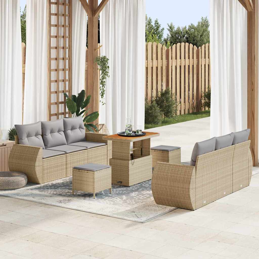 Set Divano da Giardino con cuscino 9 pcs Beige polyrattan | homemem39