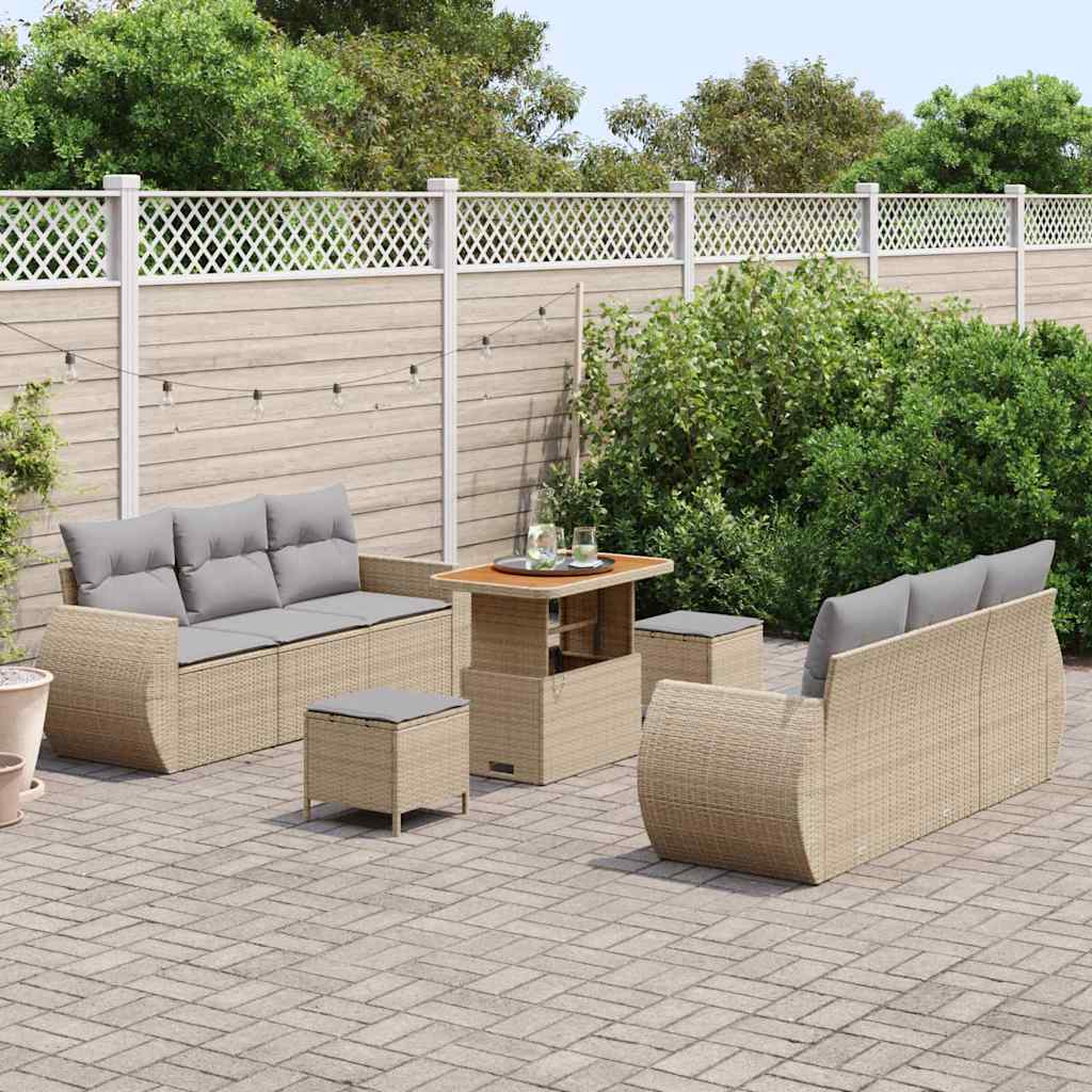 Set Divano da Giardino con cuscino 9 pcs Beige polyrattan | homemem39