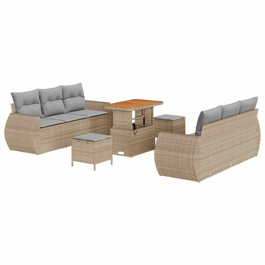 Set Divano da Giardino con cuscino 9 pcs Beige polyrattan | homemem39