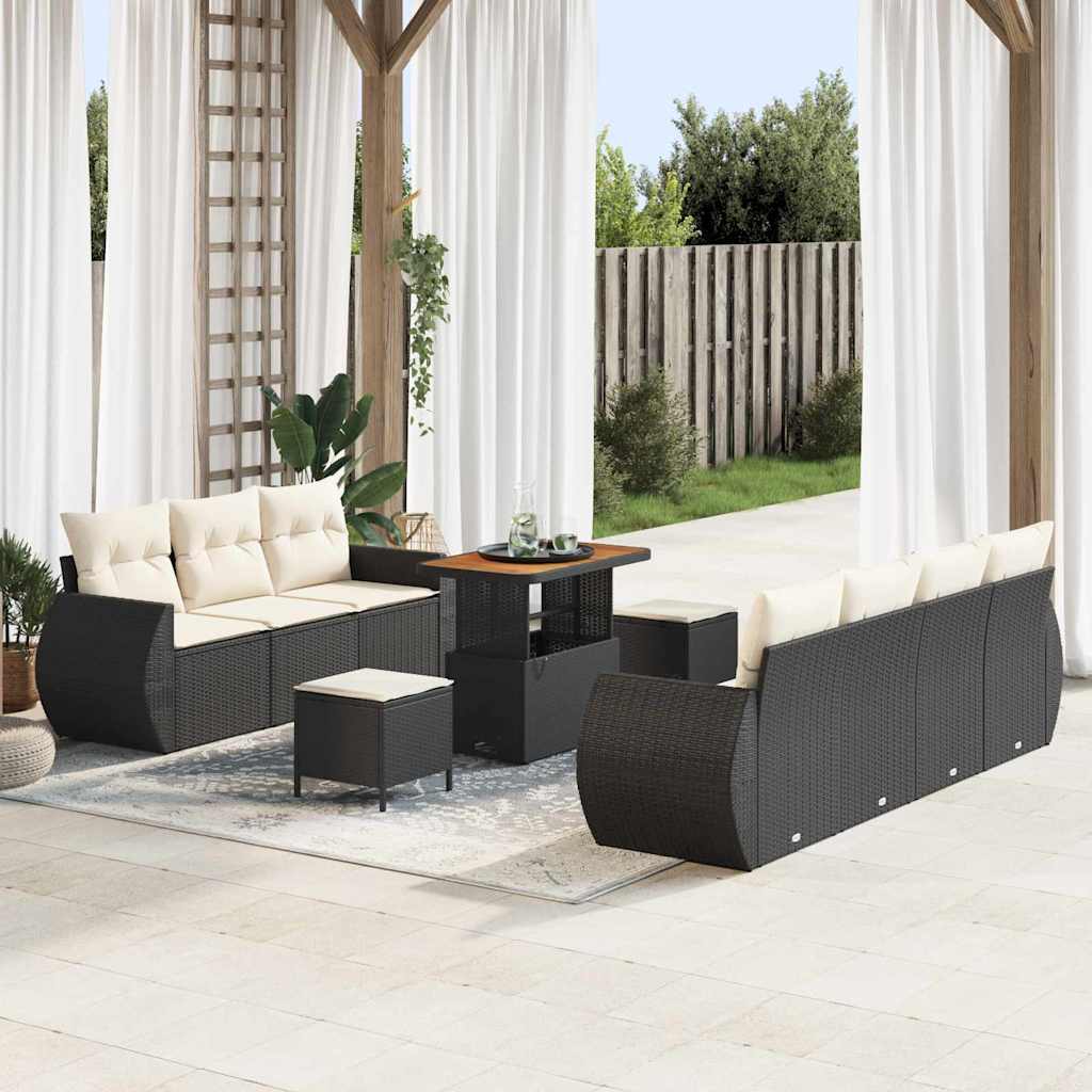 Set Divano da Giardino 10 pcs Nero polyrattan - homemem39