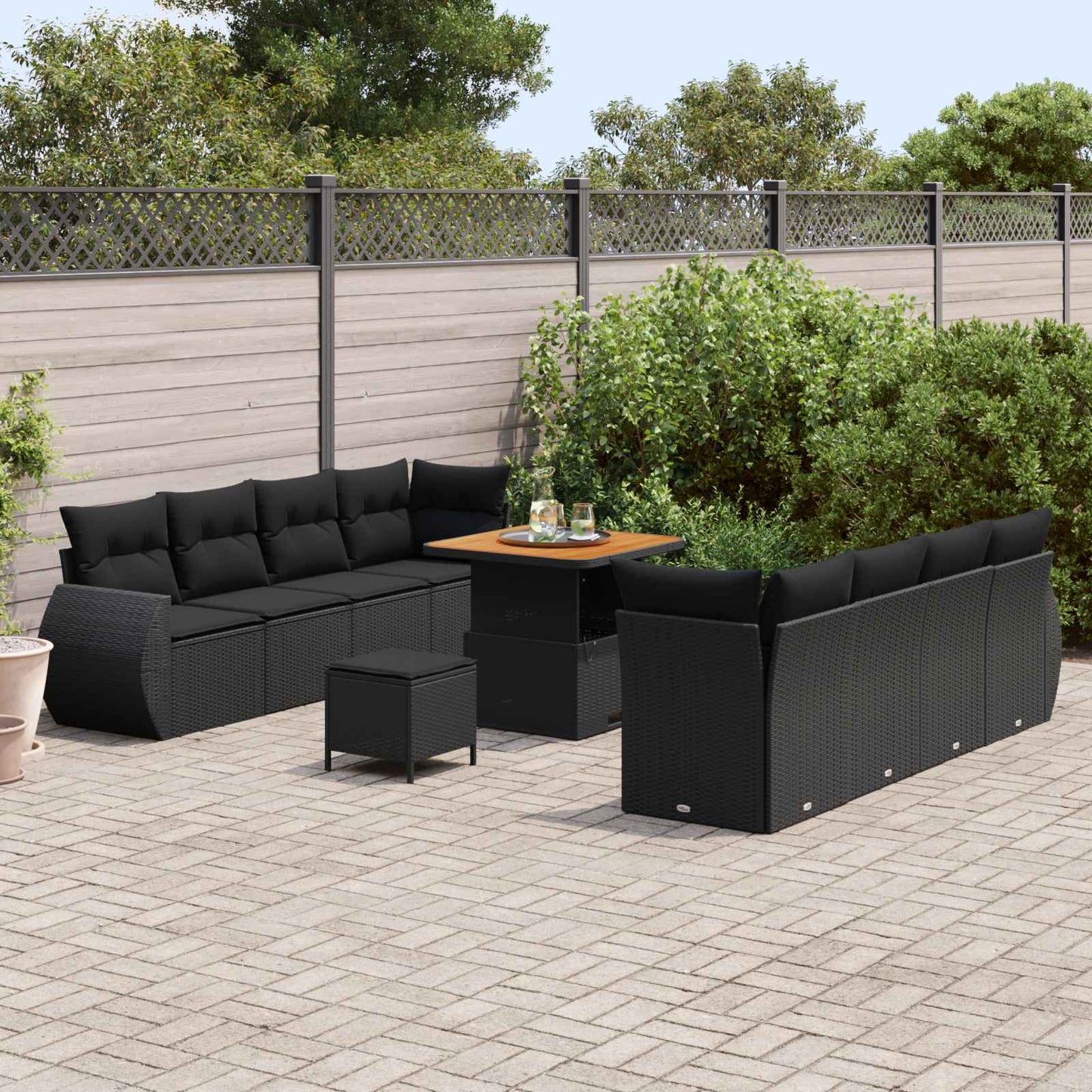 Set Divano da Giardino con cuscino 11 pcs Nero polyrattan | homemem39