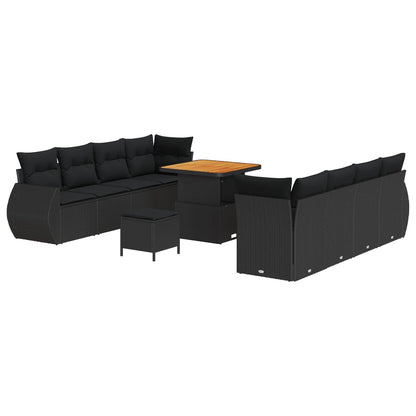 Set Divano da Giardino con cuscino 11 pcs Nero polyrattan | homemem39