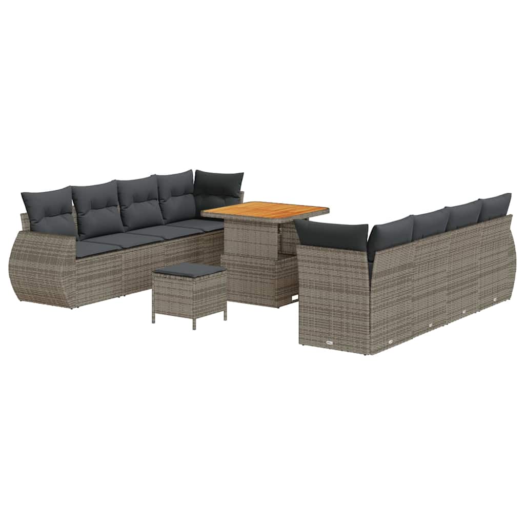 Set Divano da Giardino con cuscino 11 pcs Grigio polyrattan | homemem39