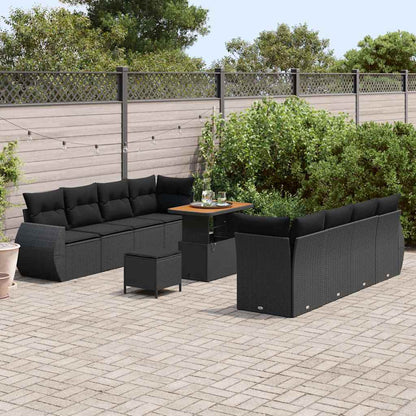 Set Divano da Giardino con cuscino 11 pcs Nero polyrattan