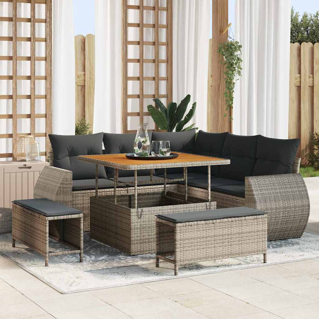 Set Divano da Giardino 8 pcs Grigio polyrattan - homemem39