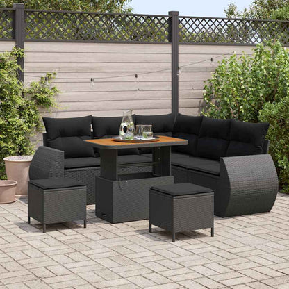 Set Divano da Giardino 8 pcs Nero polyrattan