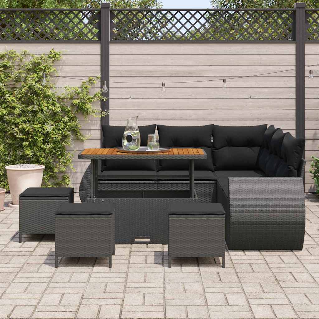 Set Divano da Giardino 9 pcs Nero polyrattan