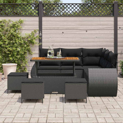 Set Divano da Giardino 9 pcs Nero polyrattan